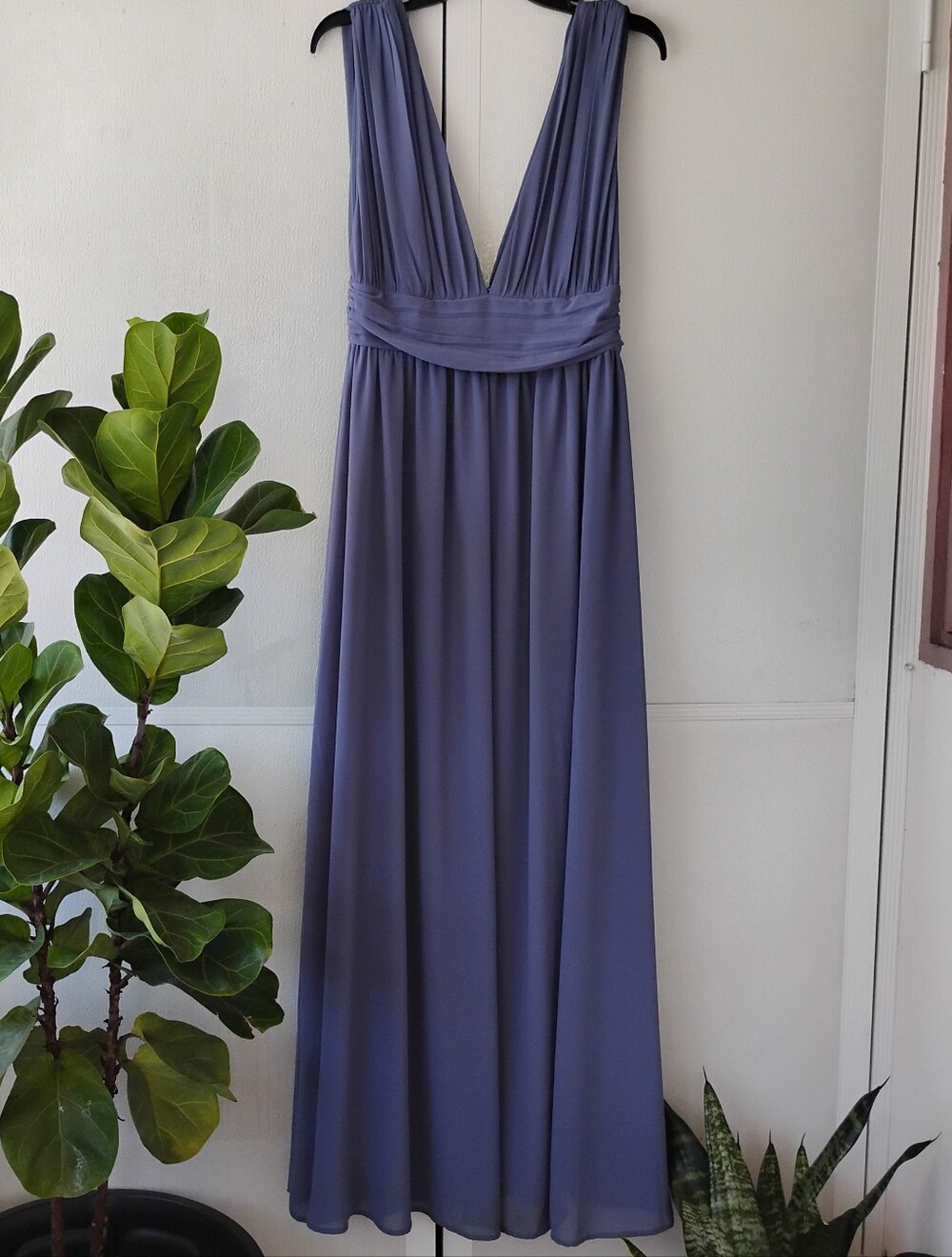 Lulu's Elegant Deep V Maxi Dress in Dusty Lavender